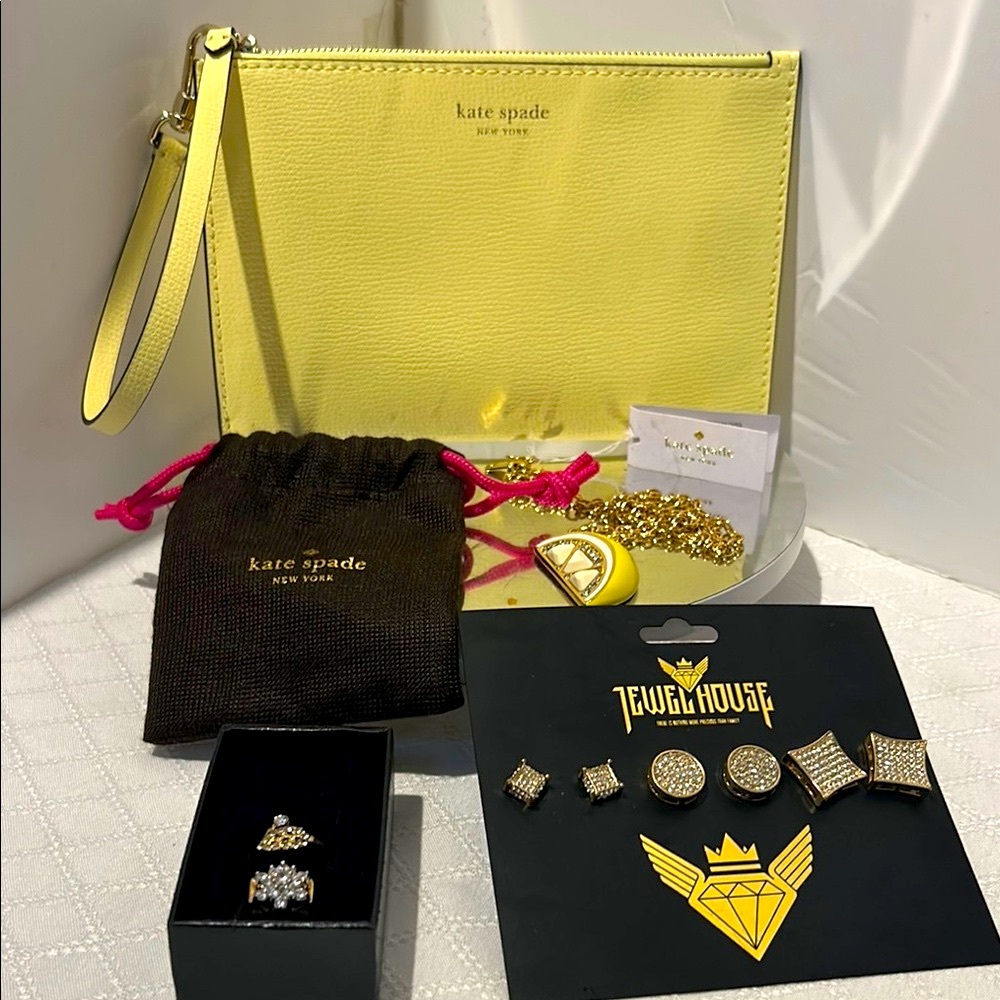 Kate Spade Lemon Yellow Wristlet Clutch NWOT